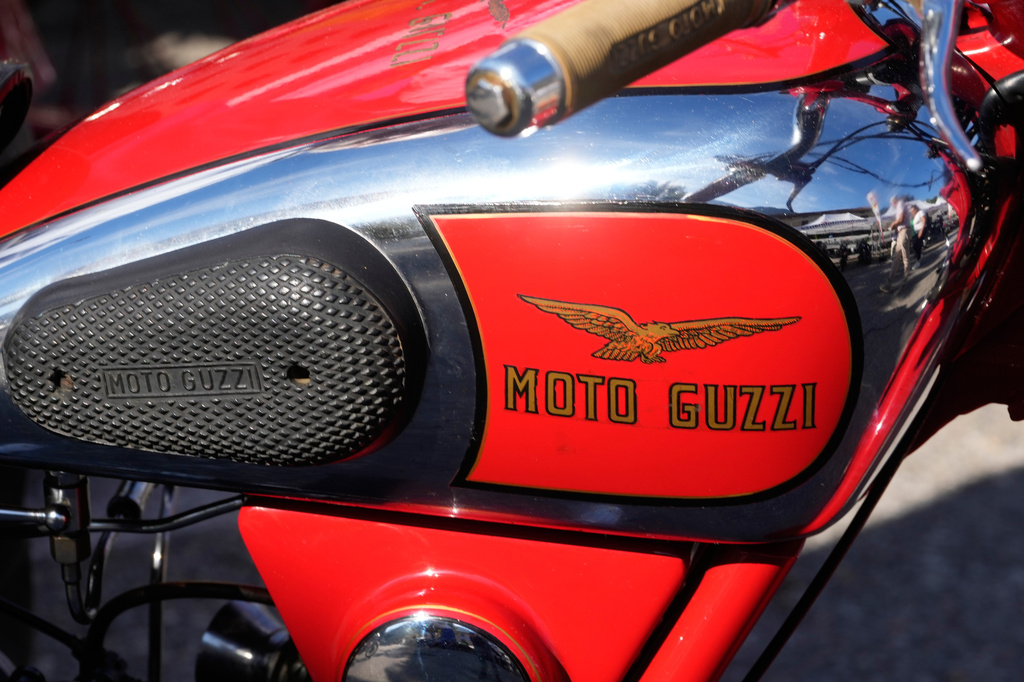A vintage Moto Guzzi motorcycle is displayed during the Moto Guzzi opening inaugurating its completely redeveloped historic factory and new museum as the motorcycle maker celebrates its 105th anniversary, in Mandello del Lario, Thursday, Sept. 3, 2026. (AP Photo/Luca Bruno)