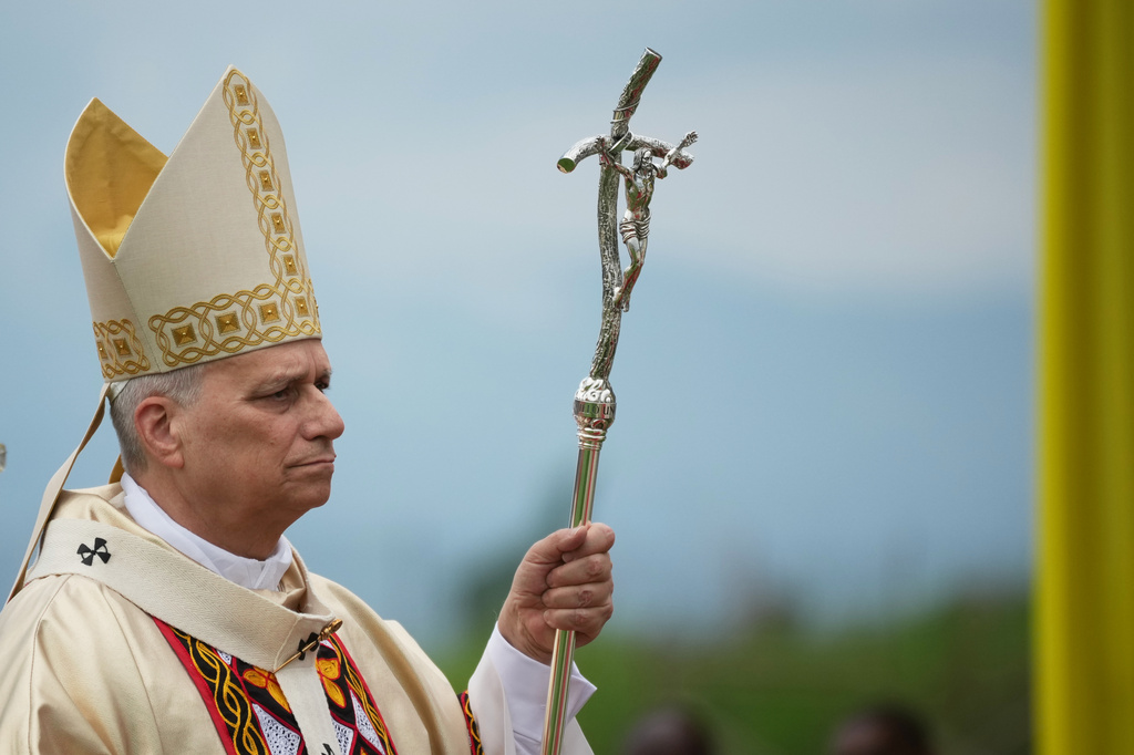 Pope Leo XIV arrives in procession to celebrate a Mass at Bamenda Airport, Cameroon, Thursday, April 16, 2026, on the fourth day of his 11-day pastoral visit to Africa. (AP Photo/Andrew Medichini)