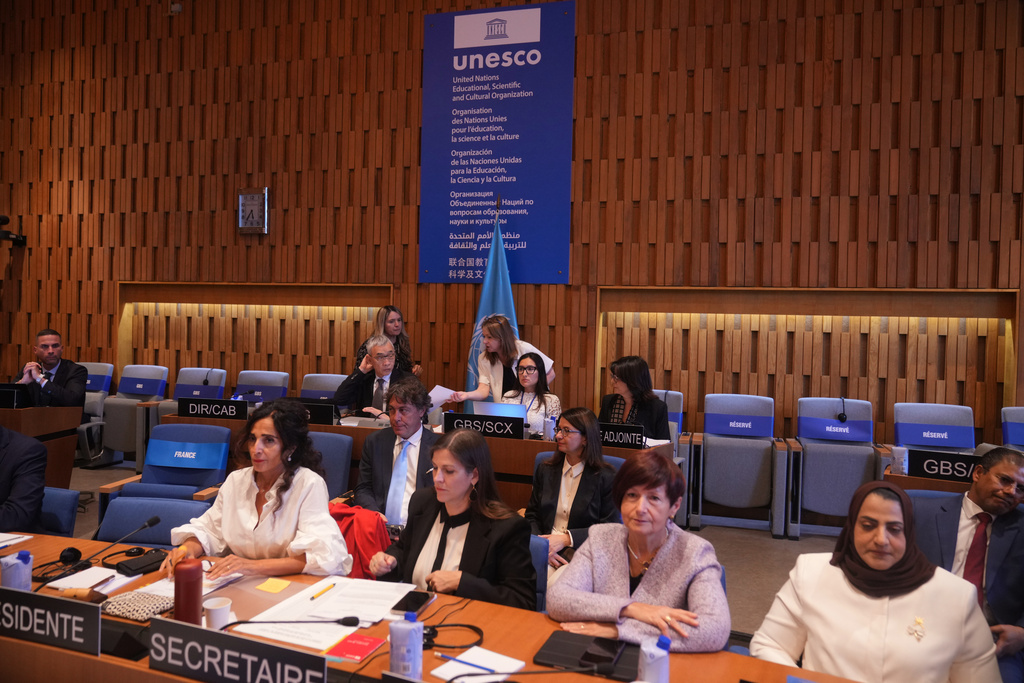 Members of the UNESCO executive board gather to elect their new Secretary General, at the UNESCO headquarters in Paris, Monday, Oct. 6, 2025. (Thibault Camus)