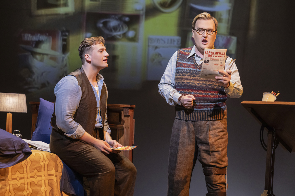 Theis image released by The Metropolitan Opera shows Andrzej Filończyk, left, and Miles Mykkanen during a rehearsal for "The Amazing Adventures of Kavalier & Clay," in New York on Sept. 10, 2025. (Evan Zimmerman/Met Opera via AP)
