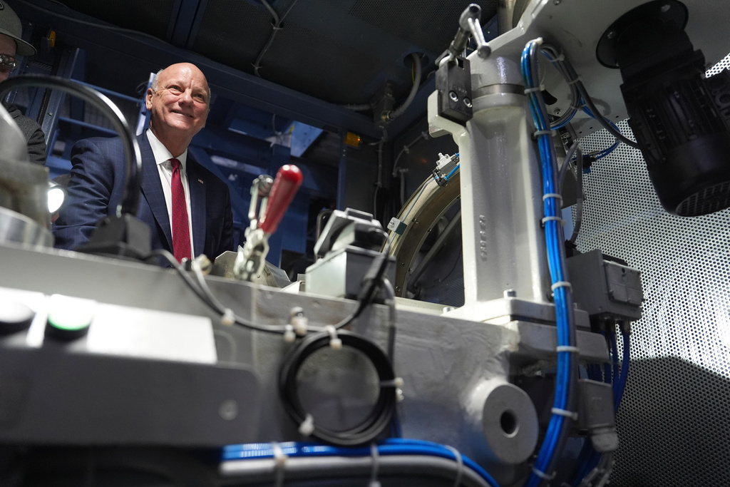 A penny press is seen at the U.S. Mint in Philadelphia, Wednesday, Nov. 12, 2025. (AP Photo/Matt Slocum)