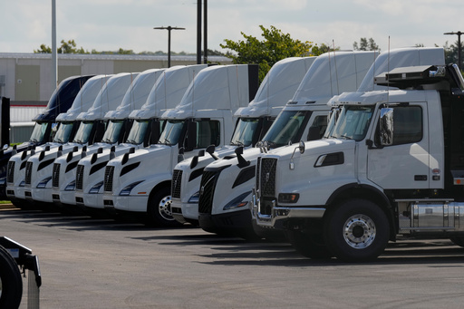Volvo trucks are seen at a dealership Friday, Sept. 26, 2025, in LaVergne, Tenn. (AP Photo/George Walker IV) Volvo trucks are seen at a dealership Friday, Sept. 26, 2025, in LaVergne, Tenn. (AP Photo/George Walker IV)
