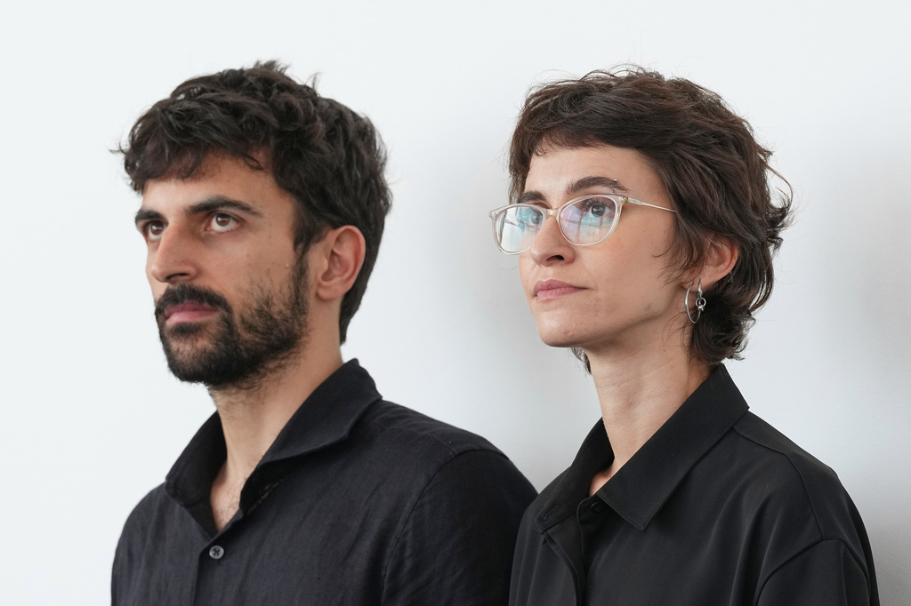 Directors Yuval Abraham, left, and Rachel Szor pose for photographers at the photo call for the film 'Naza' during the 83rd edition of the Venice Film Festival in Venice, Italy, on Thursday, Sept. 10, 2026. (Photo by Scott A Garfitt/Invision/AP)