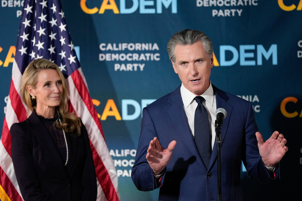 California Gov. Gavin Newsom speaks during an election night press conference at a California Democratic Party office Tuesday, Nov. 4, 2025, in Sacramento, Calif. (AP Photo/Godofredo A. Vásquez)