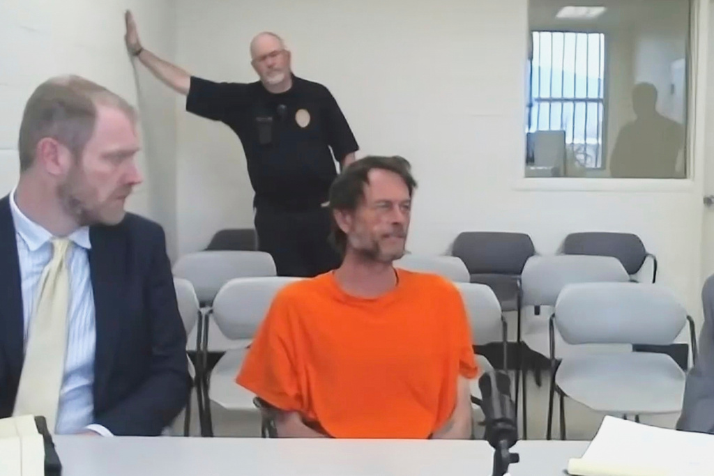 This image made from video provided by the Anaconda Deer Lodge County Justice Court shows Michael Paul Brown, who is accused of killing four people in a bar, during a virtual court appearance, Monday, Aug. 11, 2025, in Montana. (Anaconda Deer Lodge County Justice Court via AP)