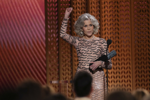 FILE - Jane Fonda accepts the lifetime achievement award during the 31st annual Screen Actors Guild Awards on Feb. 23, 2025, at the Shrine Auditorium in Los Angeles. (AP Photo/Chris Pizzello, File) FILE - Jane Fonda accepts the lifetime achievement award during the 31st annual Screen Actors Guild Awards on Feb. 23, 2025, at the Shrine Auditorium in Los Angeles. (AP Photo/Chris Pizzello, File)