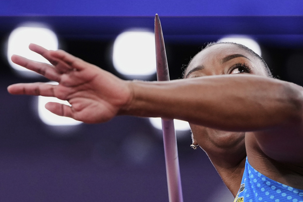 Ecuador's Juleisy Angulo competes in the women's javelin throw final at the World Athletics Championships in Tokyo, Saturday, Sept. 20, 2025. (AP Photo/Ashley Landis)