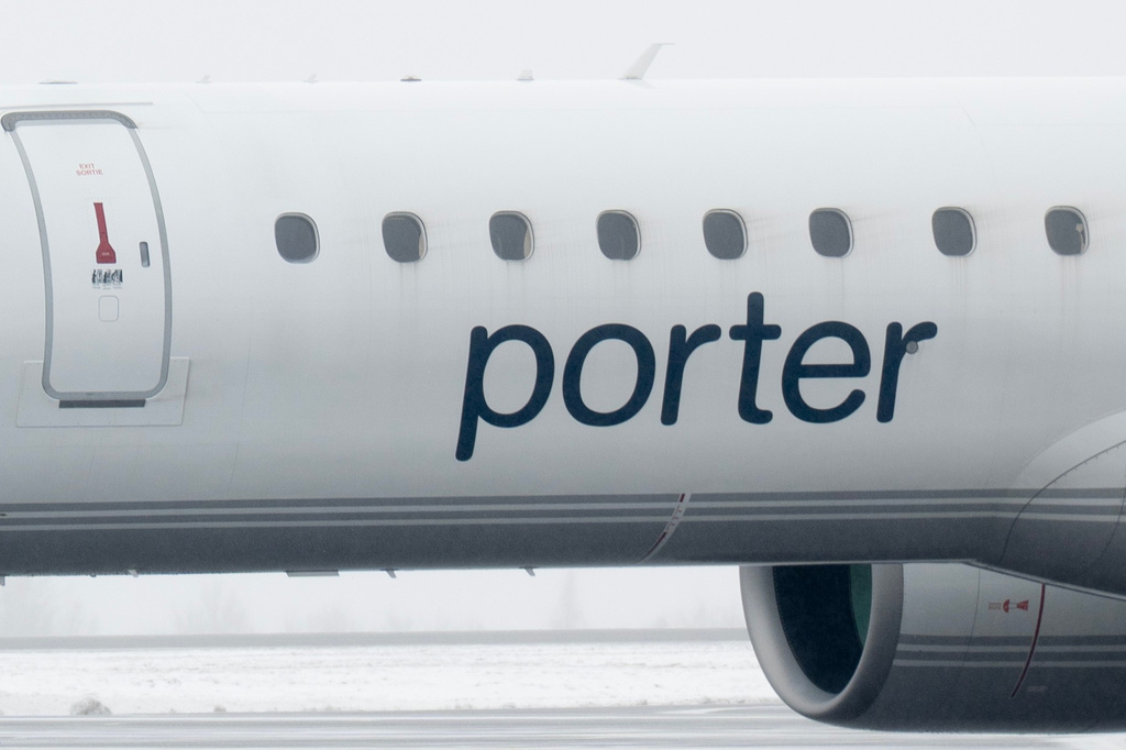 A Porter plane taxis at the airport in Ottawa, Ontario, Sunday, March 30, 2025. (Adrian Wyld/The Canadian Press via AP)