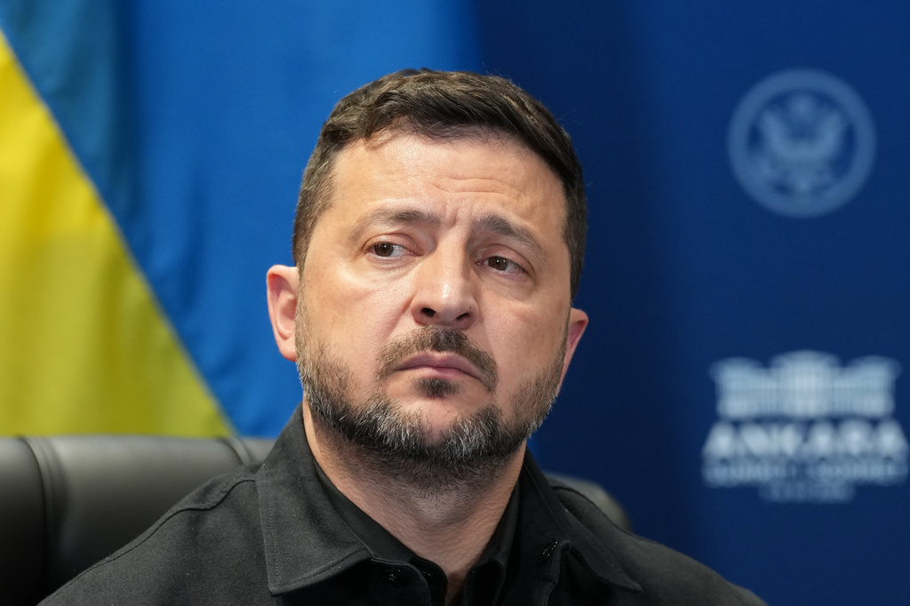 FILE - Ukraine's President Volodymyr Zelenskyy looks on during his meeting with U.S. President Donald Trump on the sidelines of the NATO summit in Ankara, Turkey, on July 8, 2026. (AP Photo/Alex Brandon, File)