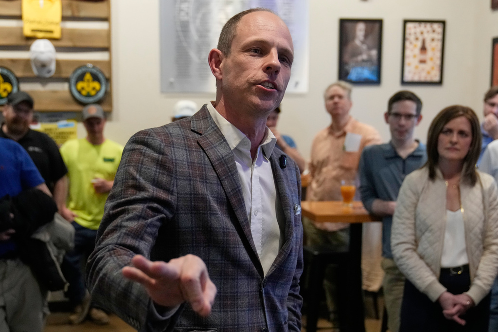 Ohio gubernatorial candidate Casey Putsch speaks at a campaign event in Toledo, Ohio, Thursday, April 9, 2026. (AP Photo/Sue Ogrocki)