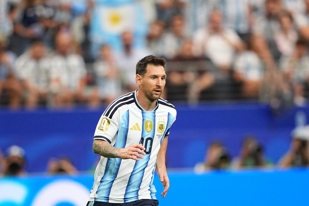 Argentina's Lionel Messi during the World Cup Group J soccer match between Argentina and Austria in Arlington, Texas, near Dallas, Monday, June 22, 2026. (AP Photo/Julio Cortez)