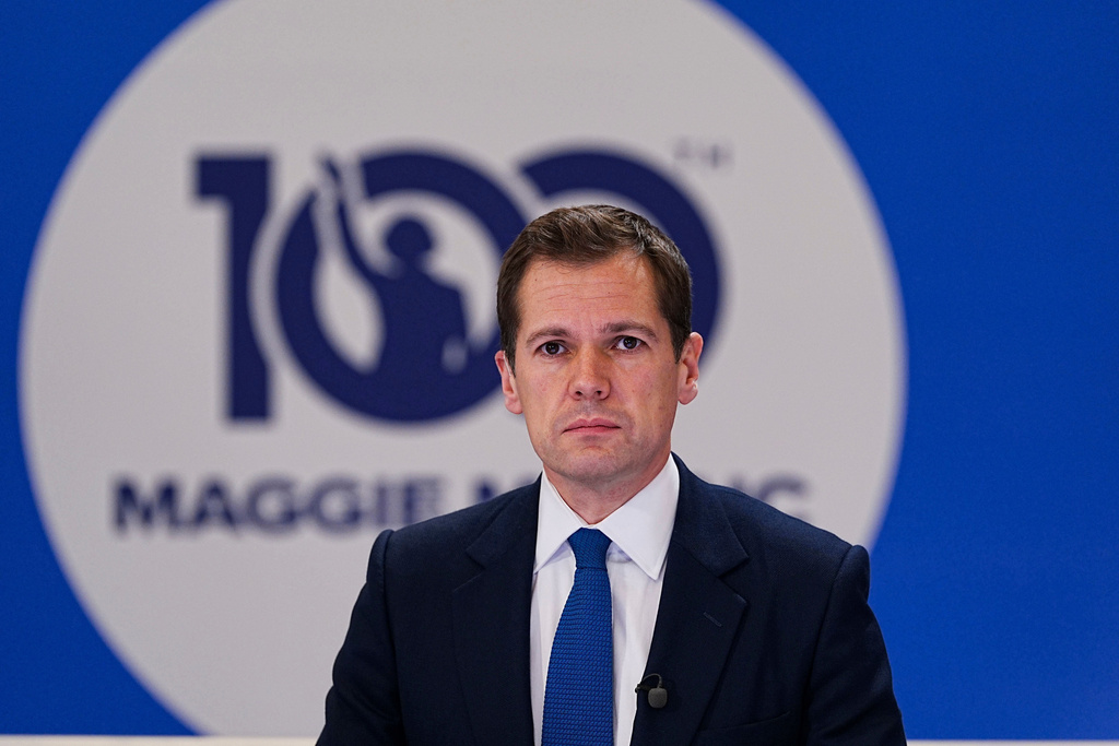 British Shadow justice secretary Robert Jenrick gives an interview during the Conservative Party Conference at the Manchester Central Convention Complex, in Manchester, England, Tuesday Oct. 7, 2025. (Peter Byrne/PA via AP)