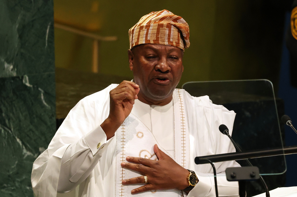 Ghana's President John Dramani Mahama speaks speaks during the 81st session of the United Nations General Assembly at United Nations headquarters, Thursday, Sept. 24, 2026. (AP Photo/Heather Khalifa)