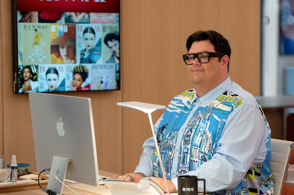 This image released by 20th Century Studios shows Caleb Hearon in a scene from the film "The Devil Wears Prada 2." (20th Century Studios via AP)