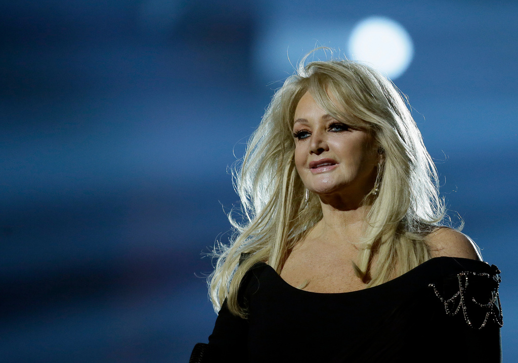 FILE - Singer Bonnie Tyler performs her song "Believe in Me" during a rehearsal for the final of the Eurovision Song Contest at the Malmo Arena in Malmo, Sweden on May 17, 2013. (AP Photo/Alastair Grant, File)