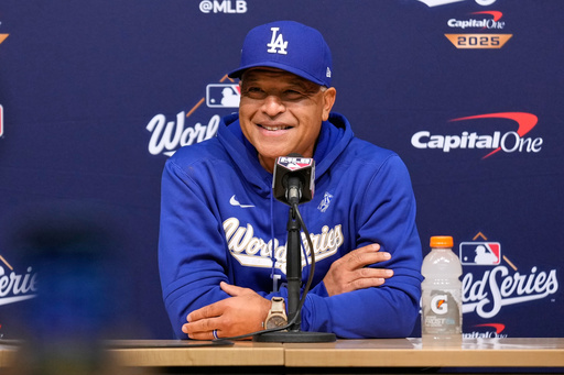 Los Angeles Dodgers manager Dave Roberts speaks during a news conference ahead of Game 3 of baseball's World Series Sunday, Oct. 26, 2025, in Los Angeles. (AP Photo/Mark J. Terrill) Los Angeles Dodgers manager Dave Roberts speaks during a news conference ahead of Game 3 of baseball's World Series Sunday, Oct. 26, 2025, in Los Angeles. (AP Photo/Mark J. Terrill)