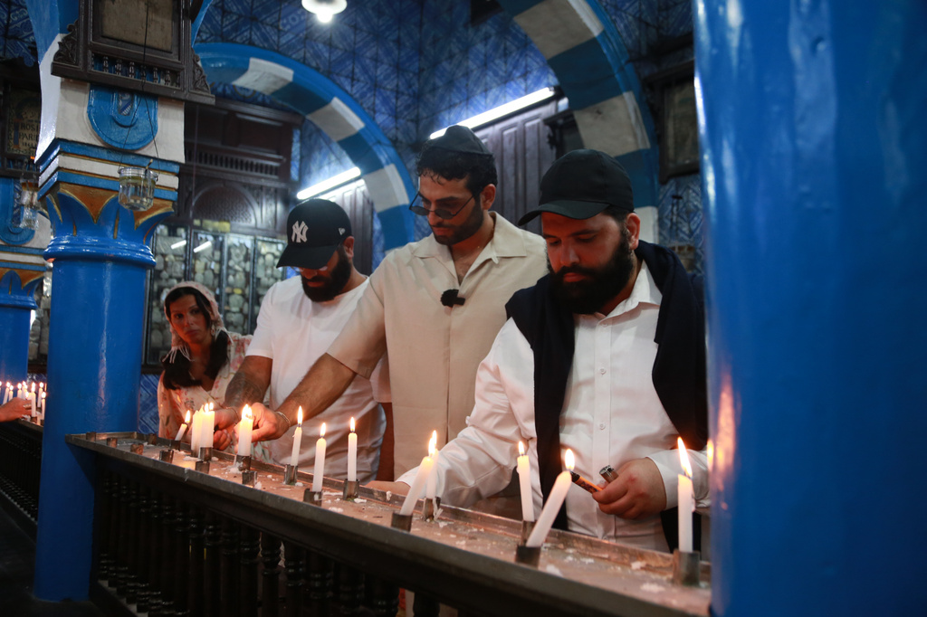 Jewish pilgrims attend an annual pilgrimage at the Ghriba synagogue in the resort of Djerba, Tunisia, on Monday, May 4, 2026. (AP Photo/Bassem Aouini)