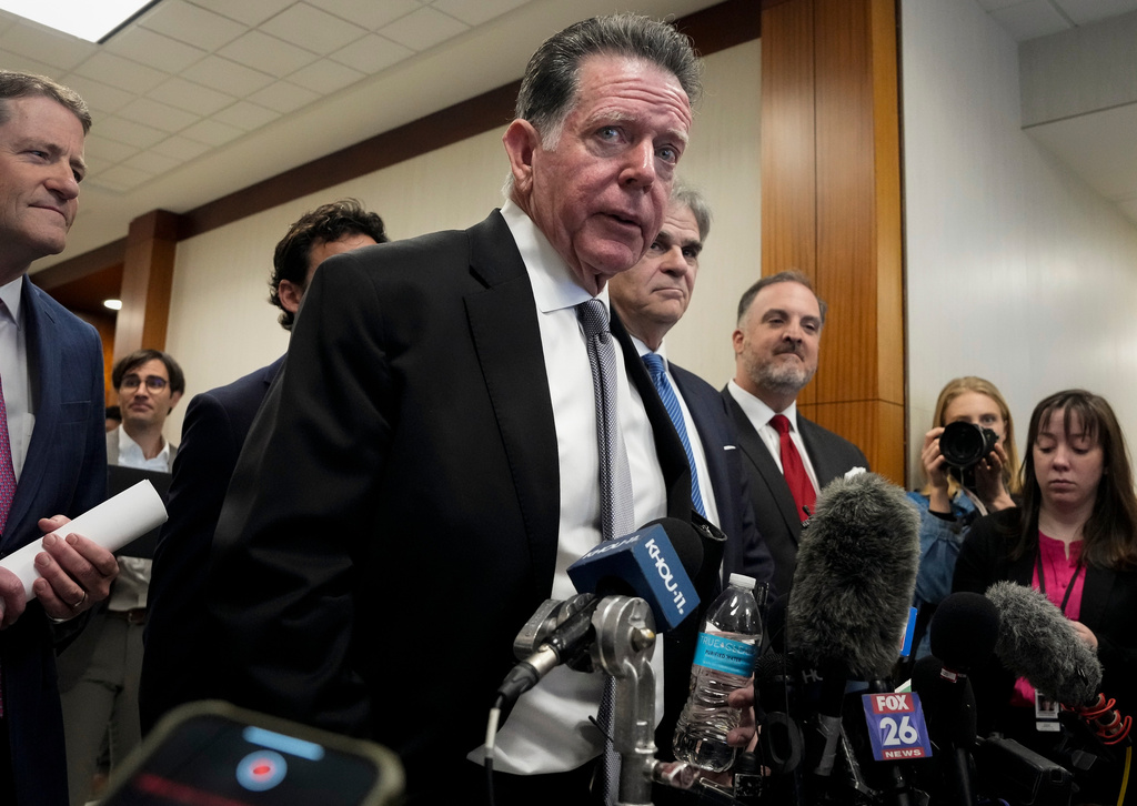 FILE - Attorney Dan Cogdell addresses reporters, March 26, 2024, at Harris County Criminal Courts at Law in Houston. (Yi-Chin Lee/Houston Chronicle via AP, file)