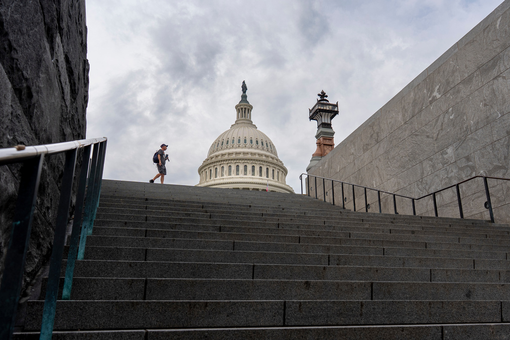 Stairs lead to the Capitol Visitors Center with just days to go before federal money runs out with the end of the fiscal year, in Washington, Wednesday, Sept. 24, 2025. (AP Photo/J. Scott Applewhite)