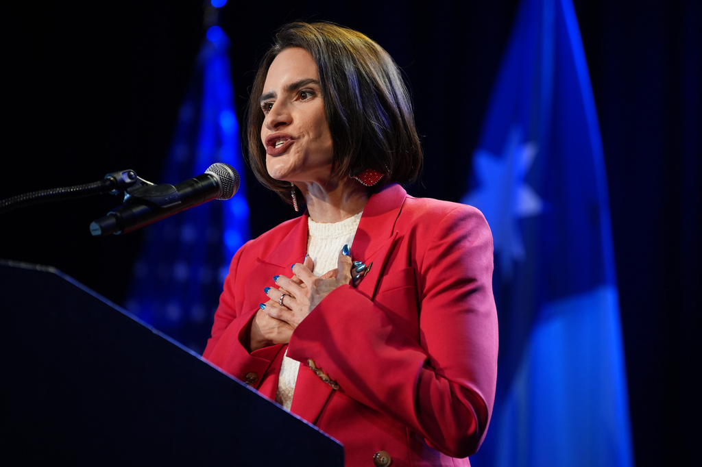 Minnesota Lt. Gov. Peggy Flanagan, a Democratic candidate for U.S. Senate, speaks to supporters during an election night event on Tuesday, Aug. 11, 2026, in Minneapolis. (AP Photo/Ellen Schmidt)