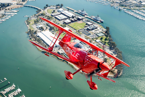 FILE - Team Oracle aerobatics pilot Sean D. Tucker flies over Coast Guard Island during a photo flight on Thursday, Oct. 5, 2017, in Oakland, Calif. (AP Photo/Noah Berger, File) FILE - Team Oracle aerobatics pilot Sean D. Tucker flies over Coast Guard Island during a photo flight on Thursday, Oct. 5, 2017, in Oakland, Calif. (AP Photo/Noah Berger, File)