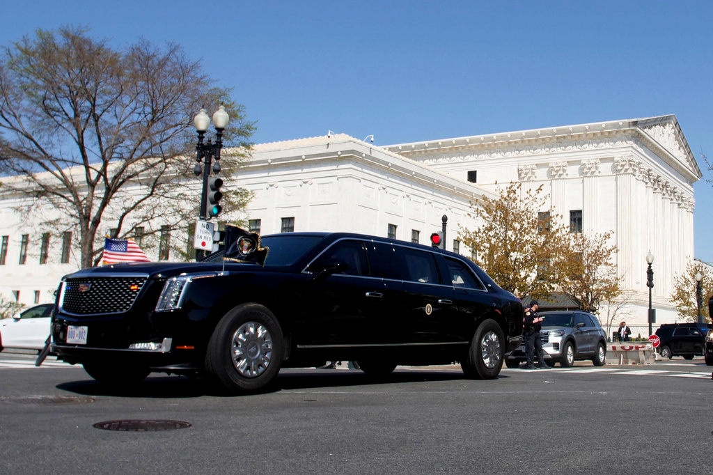 President Donald Trump leaves the U.S. Supreme Court, Wednesday, April 1, 2026, in Washington. (AP Photo/Anthony Peltier)