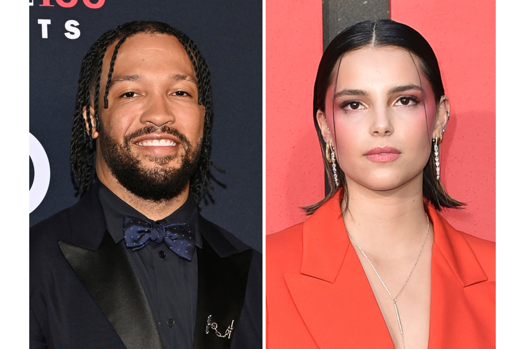 Jalen Brunson appears at the Time100 Sports List in New York on July 16, 2026, left, and Inde Navarrette appears at the Los Angeles premiere of "The Black Phone" on June 21, 2022. (AP Photo)