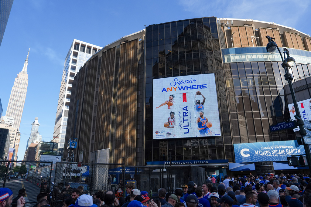 Madison Square Garden ahead of Game 3 of the NBA Finals, Monday, June 8, 2026, in New York. (AP Photo/Ryan Murphy)