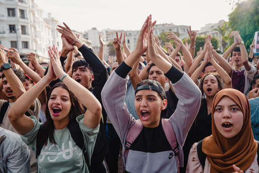 People protest against corruption and calling for healthcare and education reform, in Casablanca, Morocco, Thursday, Oct. 2, 2025. (AP Photo) People protest against corruption and calling for healthcare and education reform, in Casablanca, Morocco, Thursday, Oct. 2, 2025. (AP Photo)