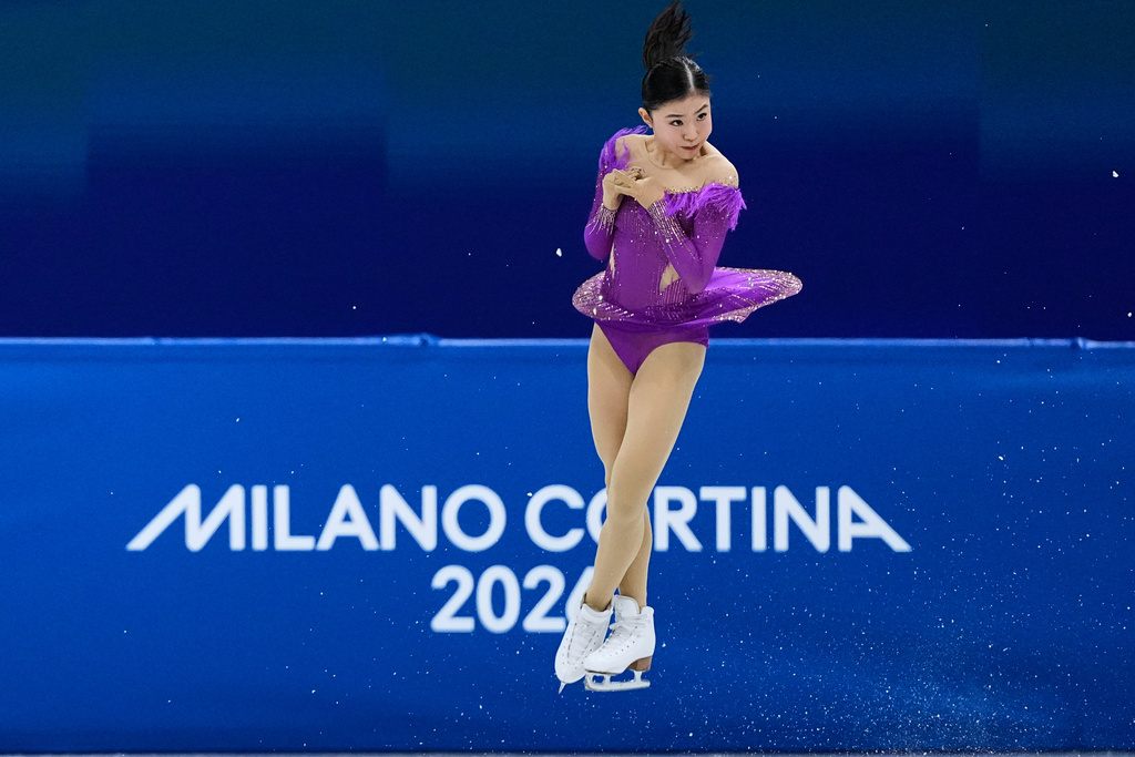 Mone Chiba of Japan competes during the women's short program figure skating at the 2026 Winter Olympics, in Milan, Italy, Tuesday, Feb. 17, 2026. (AP Photo/Natacha Pisarenko)