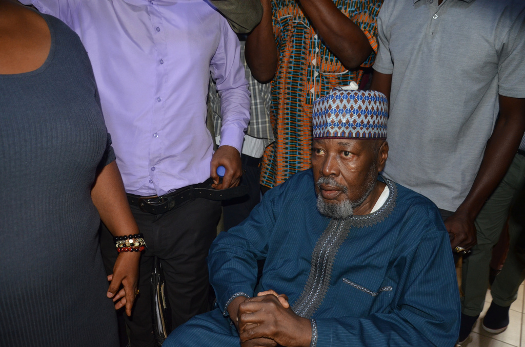 Retired Major Gen. Mohammed Ibrahim Gana, accused of plotting to overthrow Nigerian President Bola Tinubu, arrives at the federal high court in Abuja, Nigeria, Wednesday, April 22, 2026. (AP Photo/Gbemiga Olamikan)