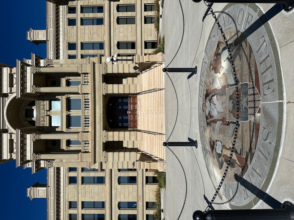 The Great Seal of the State of Wyoming, where a homemade bomb was left on Tuesday that caused the Wyoming Capitol to be evacuated, is seen Wednesday, Oct. 22, 2025, in Cheyenne, Wyo. (AP Photo/Mead Gruver)