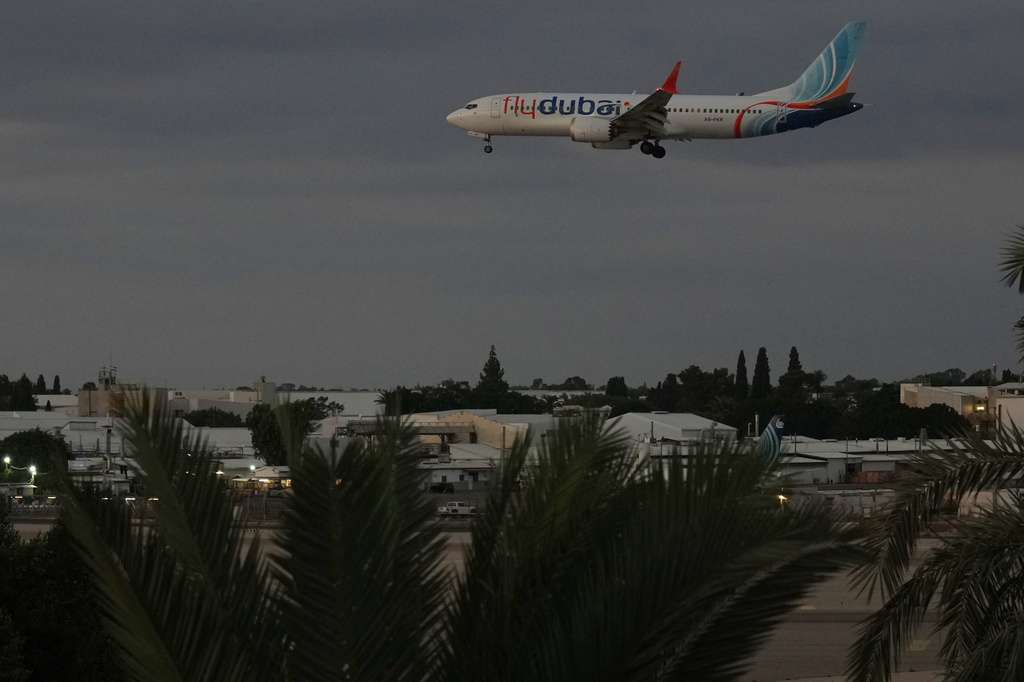 A FlyDubai aircraft carrying Israelis who experienced an emergency landing in Saudi Arabia arrives at Ben Gurion International Airport, near Tel Aviv, Israel, Wednesday, Sept. 30, 2026. (AP Photo/Ariel Schalit)