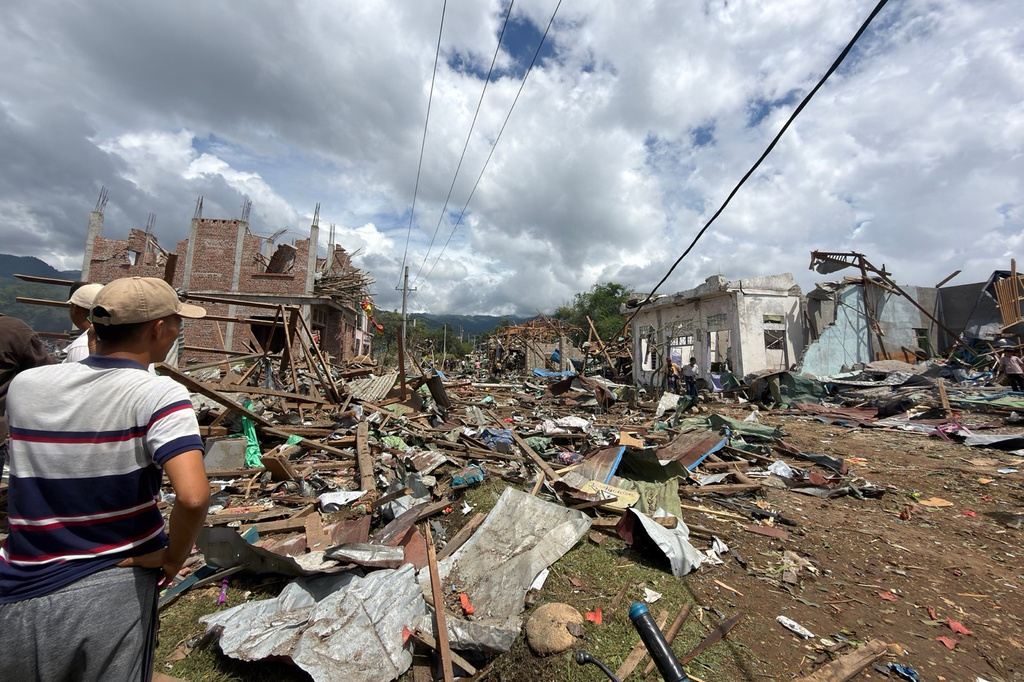 This photo provided by Ta'ang women organization shows debris caused by an explosion Namhkam township, Shan State, Myanmar, Sunday, May 31, 2026. (Ta'ang women organization via AP)
