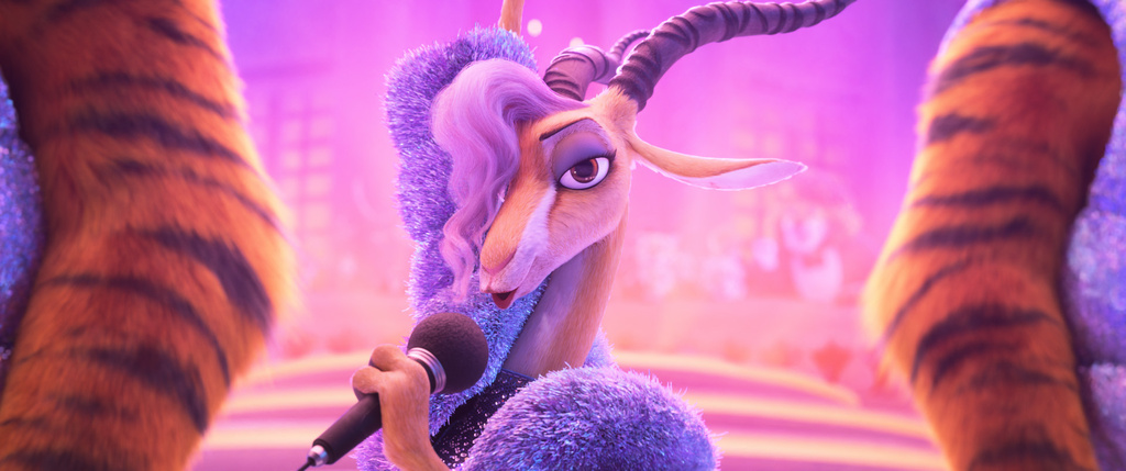 This image released by Disney shows the animated character Gazelle, voiced by Shakira, in a scene from "Zootopia 2." (Disney via AP)