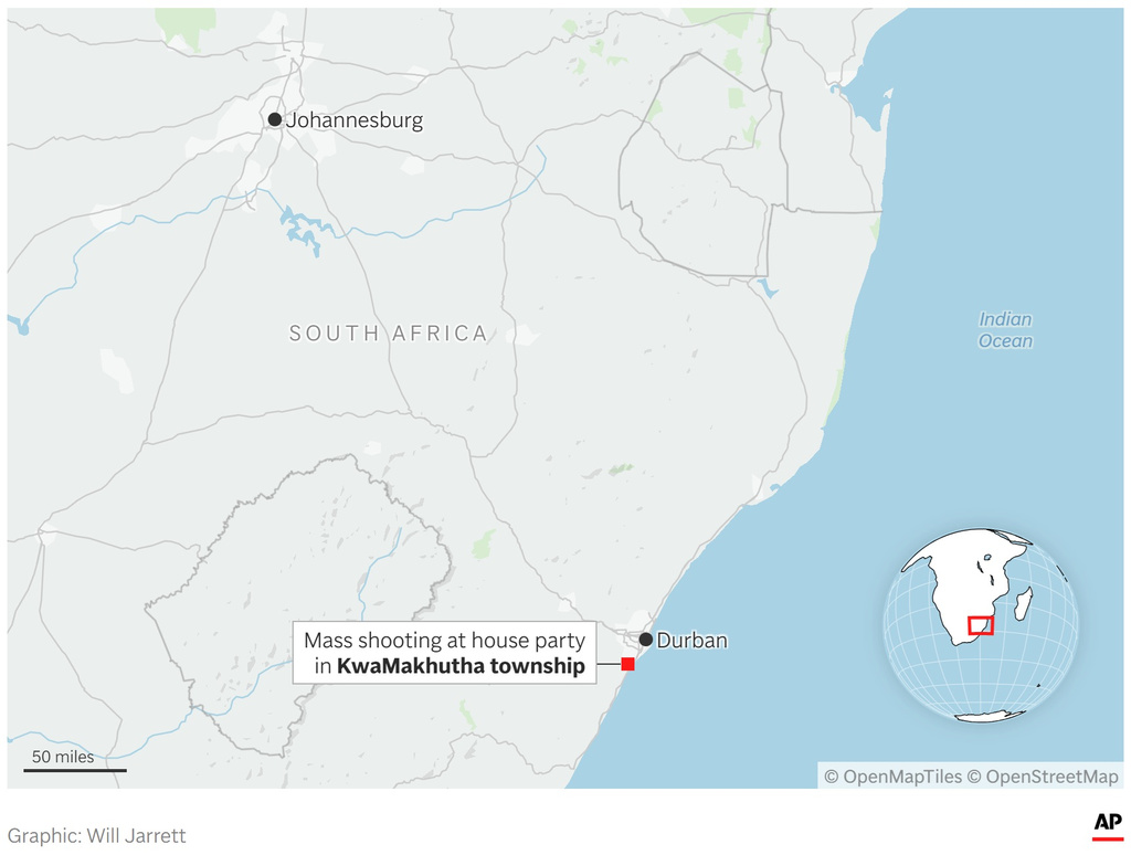 A map showing the location of a mass shooting in South Africa. (AP Digital Embed)