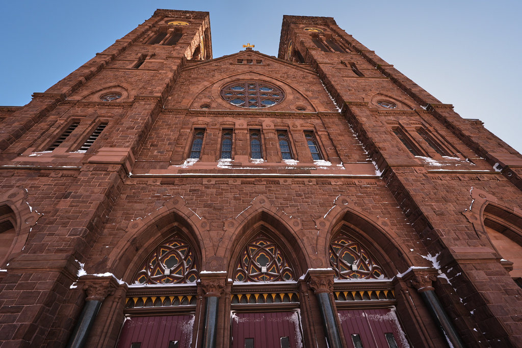 Cathedral of Saints Peter and Paul, which serves as the home church of the Roman Catholic Diocese of Providence, is seen Tuesday Feb. 24, 2026, in Providence, R.I. (AP Photo/Charles Krupa)