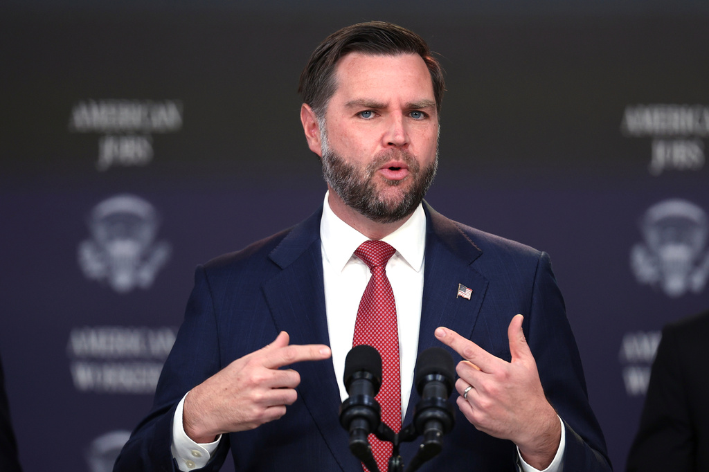 Vice President JD Vance speaks during a news conference on the Fraud Task Force inside the Eisenhower Executive Office Building on the White House campus, Thursday, Oct. 8, 2026, in Washington. (AP Photo/Tom Brenner)