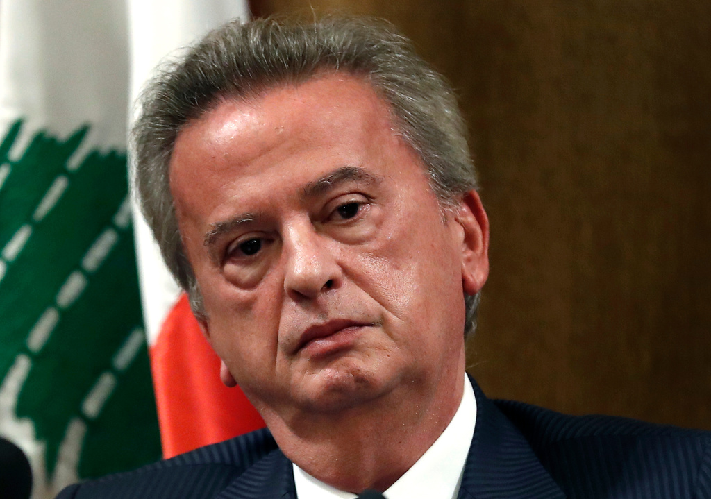 FILE - Then Lebanon's Central Bank governor Riad Salameh listens to a journalist's question during a press conference, in Beirut, Lebanon, Nov. 11, 2019. (AP Photo/Hussein Malla, File)