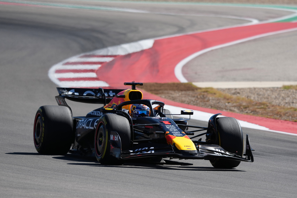 Red Bull driver Max Verstappen of the Netherlands steers his car during the Formula One U.S. Grand Prix auto race in Austin, Texas, Sunday, Oct. 19, 2025. (AP Photo/Nick Didlick)