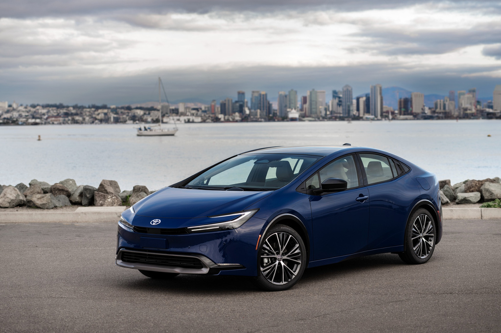 This photo provided by Toyota shows the 2023 Prius, whose redesign that year brought headturning looks and improved performance to accompany its longstanding fuel efficiency. (Courtesy of Toyota Motor Sales U.S.A. via AP)