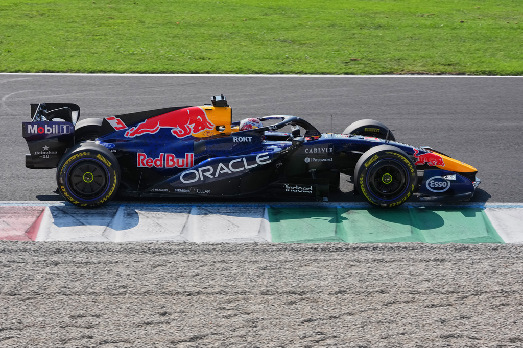 Red Bull driver Max Verstappen of the Netherlands steers his car during the Italian Formula One Grand Prix race, in Monza, Italy, Sunday, Sept. 6, 2026. (AP Photo/Antonio Calanni)