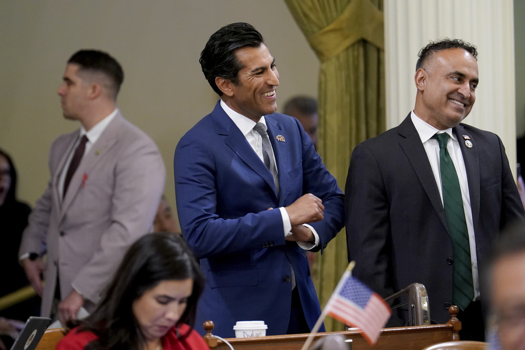 California Assembly Speaker Robert Rives smiles after the Assembly approved the first of three measures to redraw the state's Congressional districts and put new maps before voters in a special election, during a news conference in Sacramento, Calif., Thursday, Aug. 21, 2025. (AP Photo/Rich Pedroncelli)