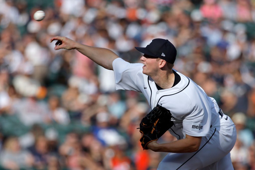 Detroit Tigers' Troy Melton pitches against the Houston Astros during the first inning of a baseball game Thursday, June 25, 2026, in Detroit. (AP Photo/Duane Burleson)