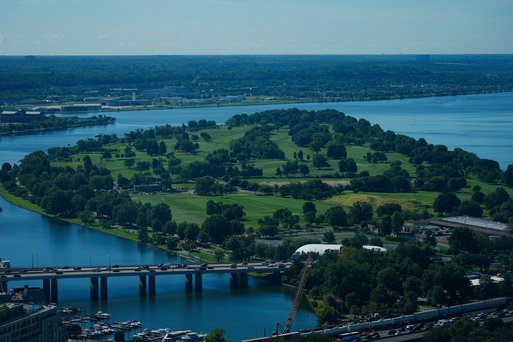 The East Potomac Park Golf Course is seen from the Washington Monument, Tuesday, Sept. 15, 2026, in Washington. (AP Photo/Pablo Martinez Monsivais)