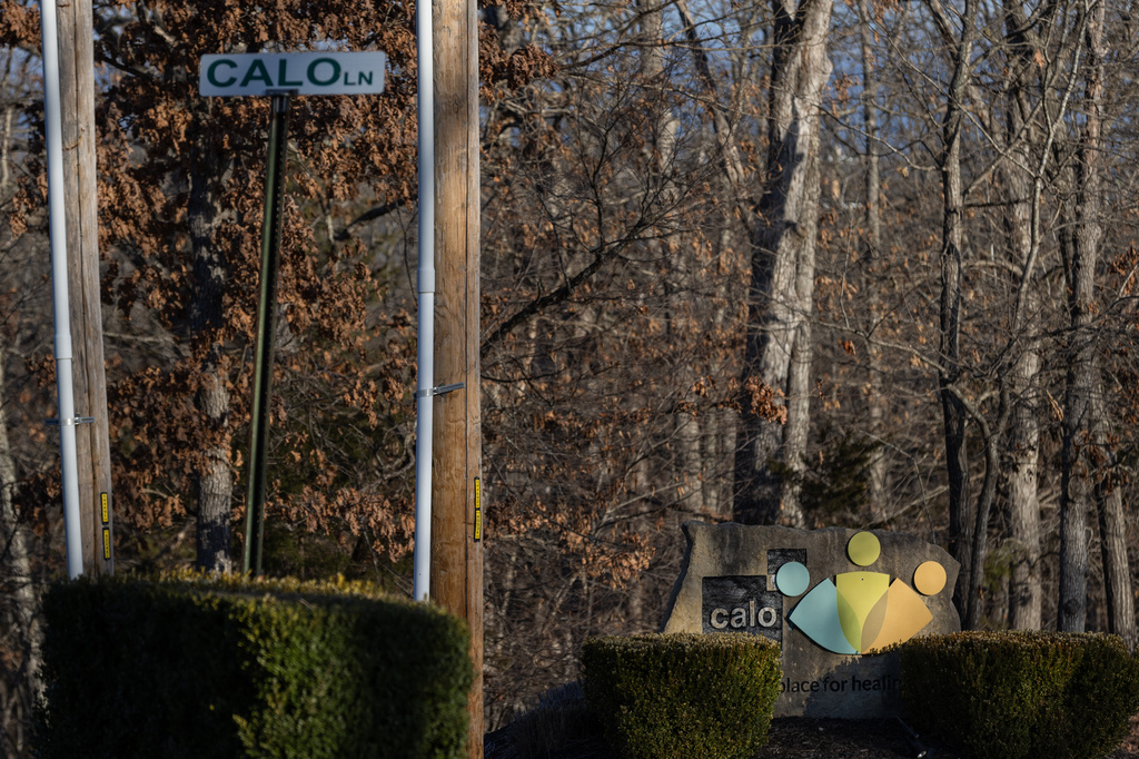 A sign for the Calo Programs Residential Treatment Center sits at the mouth of Calo Lane, Feb. 25, 2026, in Lake Ozark, Mo. (AP Photo/Austin Johnson)