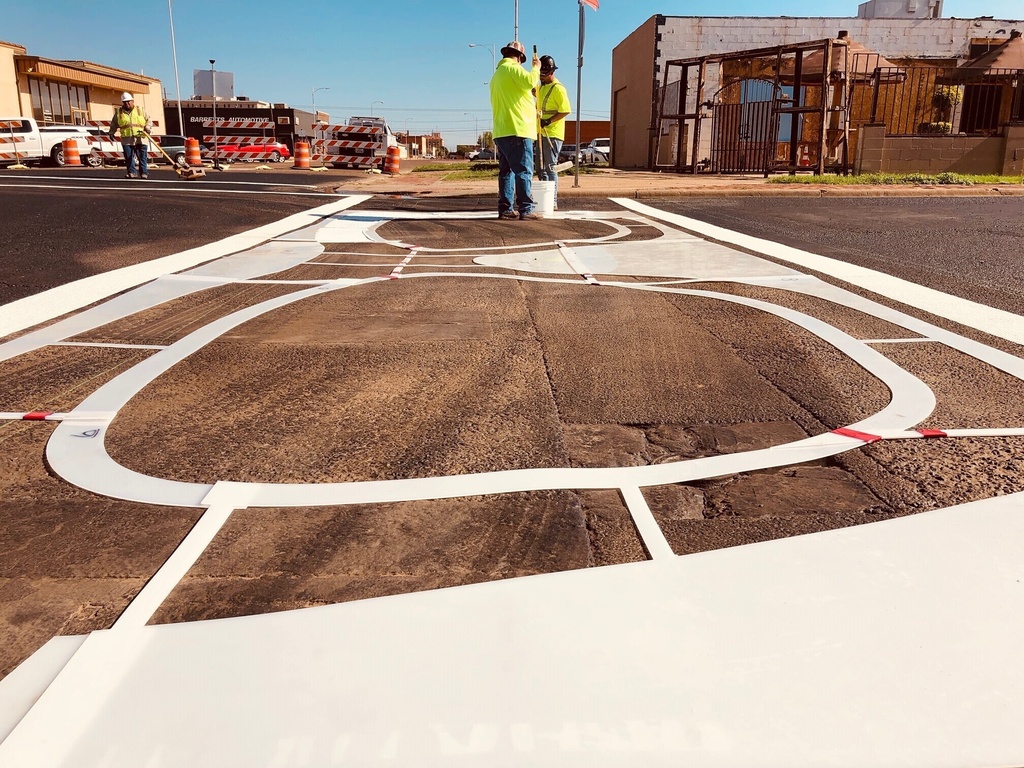 This photo provided by City of Lubbock on Friday, Nov. 14, 2025, shows the Buddy Holly Crosswalk in Lubbock, Texas. (City of Lubbock via AP)