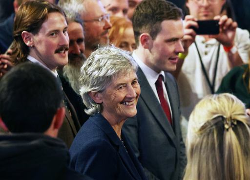 Catherine Connolly smiles to supporters after being elected as the new President of Ireland at Dublin Castle, Ireland, Saturday, Oct. 25, 2025. (AP Photo/Peter Morrison) Catherine Connolly smiles to supporters after being elected as the new President of Ireland at Dublin Castle, Ireland, Saturday, Oct. 25, 2025. (AP Photo/Peter Morrison)