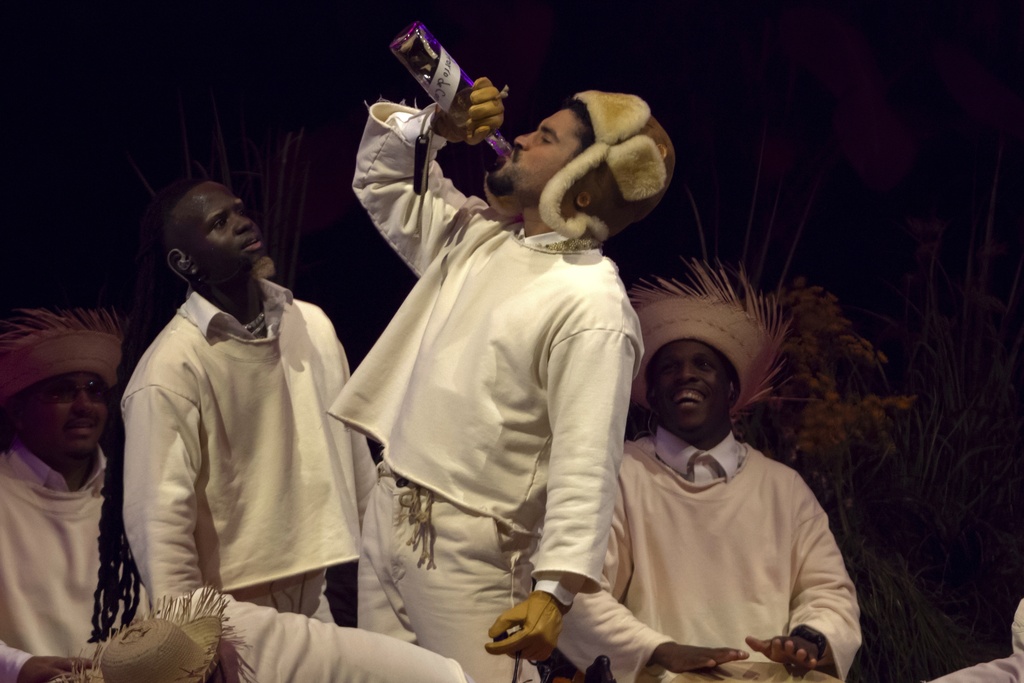 Bad Bunny performs during the final concert of his summer residency in his homeland at the Coliseo de Puerto Rico Jose Miguel Agrelot, in San Juan, Puerto Rico, Saturday, Sept. 20, 2025. (AP Photo/Alejandro Granadillo)