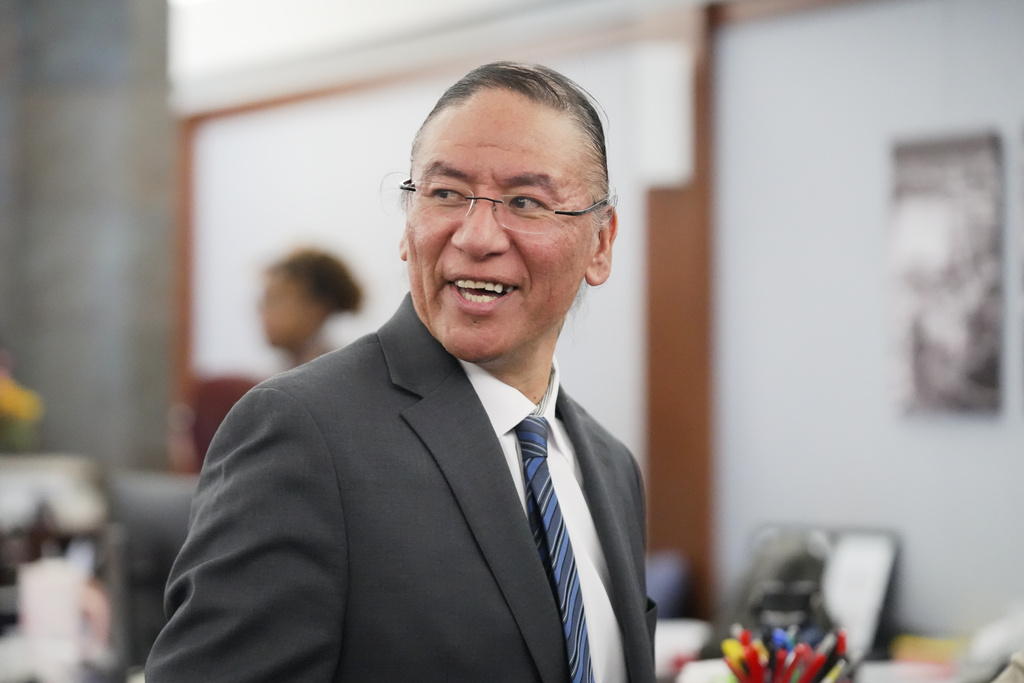 Nathan Chasing Horse appears for his trial on charges of sexually abusing Indigenous women and girls Tuesday, Jan. 13, 2026, in Las Vegas. (AP Photo/Ty ONeil)